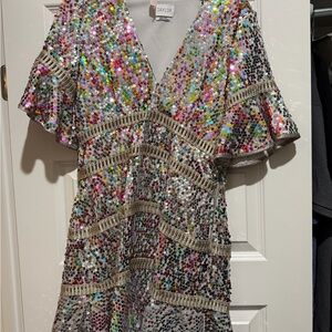 SAYLOR Colorful Sequin V-Neck Dress